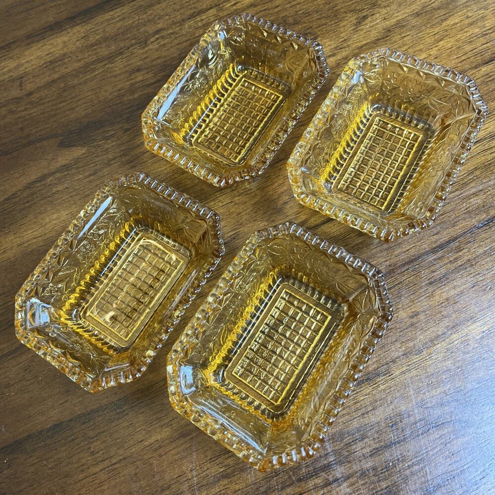 4 - LG Wright Vintage Amber Glass Wildflower Open Salt Cellar/Relish/Butter Pat